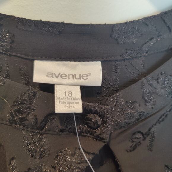 NWT Avenue Plus Sz 18 Black Ruffle Collar Floral Textured Shirt Long Sleeve - Picture 4 of 8